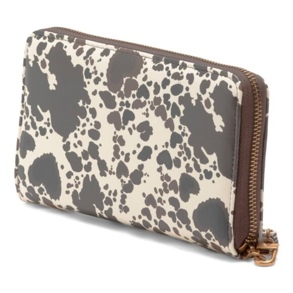 NWT BETSEY JOHNSON Heart Cow Print Zip Around Wristlet Wallet Western White Brwn - Picture 3 of 7